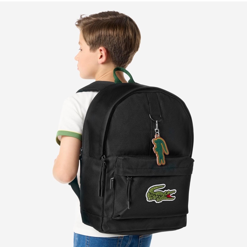 Lacoste Black Kids Backpack with Green Croc Patch - Picture 9 of 14